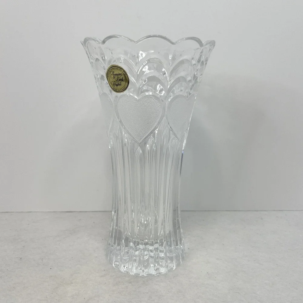 FTD 24% Lead Crystal Hearts Ribbed Vase Love Roses Vintage Retro 7